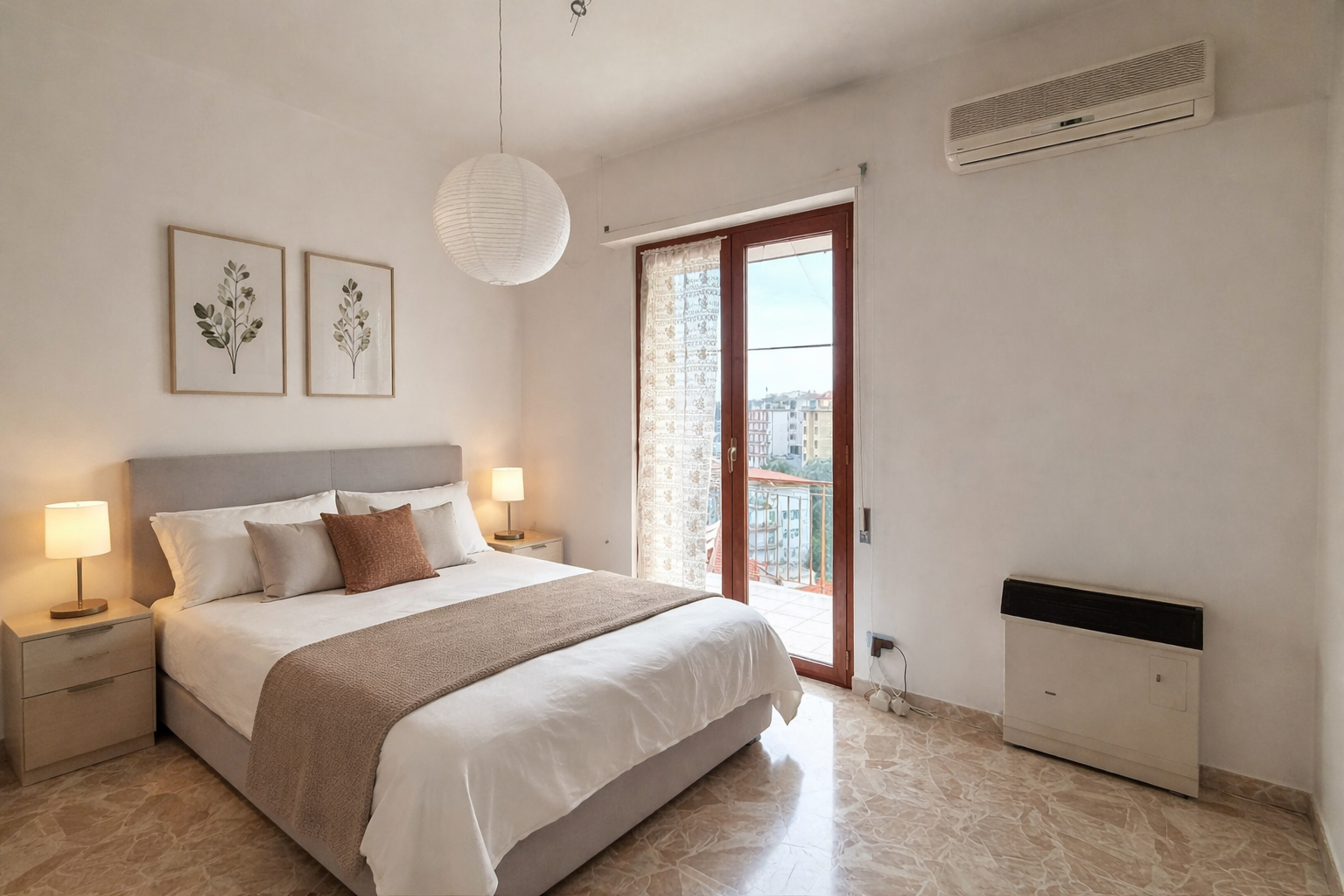 Camera da letto minimalista e luminosa Trilocale vista mare con box, Varazze